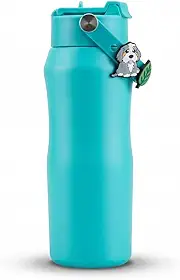 Garrafa Térmica de Água em Inox Infantil 2 em 1 – Tampa com Trava, Antivazamento, Alça Integrada e Pingente Decorativo Removível 500ml e 350ml (Verde Água, 350, Millilitros)