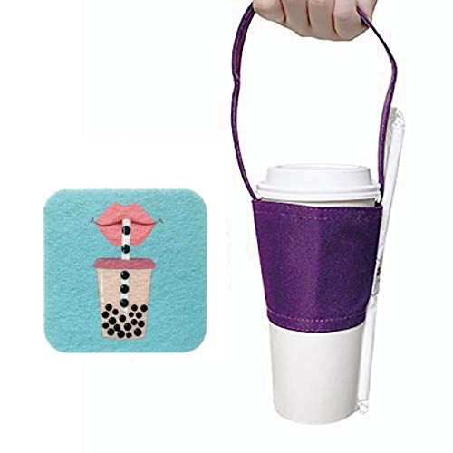 Image of Portable Hands-Free Coffee & Boba Cup Carrier Strap & Straw Loop (Purple)