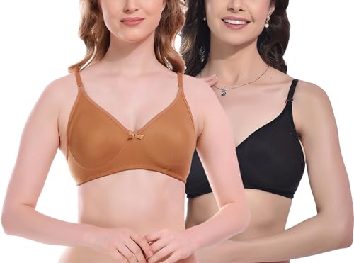Image of FIMS - Fashion is my style Women Cotton Blend Non-Padded Bra Non-Wired Mould Seamless Cup Solid Bras Cup-B Pack of 1, Multicolor