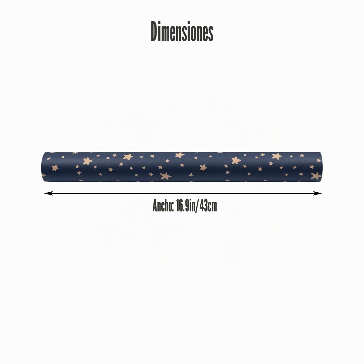 Rollo de papel para envolver regalos de cumpleaños: papel de regalo azul con diseño de estrellas, papel de regalo Kraft reciclable de 43 cm x 15 m