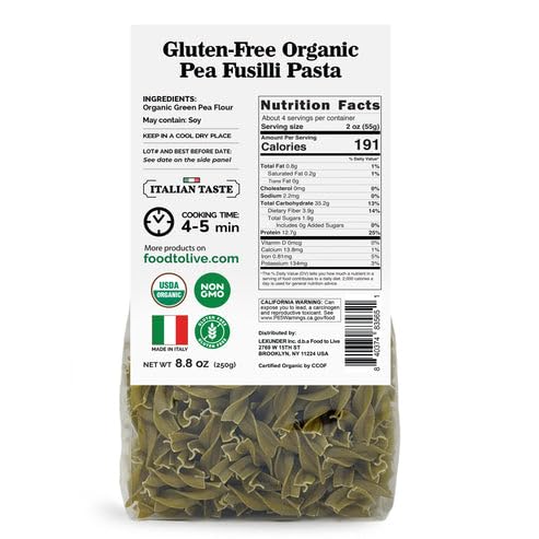 Food to Live Gluten-Free Organic Pea Fusilli Pasta, 8.8 oz (250g) Pack of 2 image 3