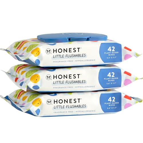 Image of The Honest Company Plant-Based Toddler Flushable Wipes | Designed for Potty Training | 99% Water, Hypoallergenic, EWG Verified, Safe to Flush | Fragrance Free, 126 Count