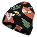 Fashion Beanie Hats with Adjustable Band Oversized Hat Cap Soft Touch Windproof Headwear Skull Cap for Skating Travel, Multifunctions Scarf Hat, Red Mushroom Green Leaves Flowers Floral Fox Black