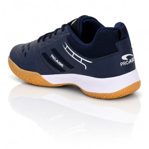 Image of Pro ASE Non-Marking Badminton Shoes - Lightweight & Durable, Perfect for Squash, Table Tennis, Pickleball & Indoor Sports | X-Cushion, Active Grip Sole, Toe Assist | Men, Women, Unisex | Blue,Black,White