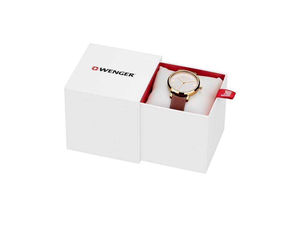 WENGER Damen Armbanduhr Lederarmband Metropolitan Donnissima Ø 38mm, Swiss Made, Analog Quarz, Wasserdicht bis 100m