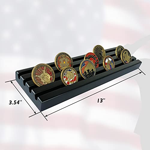 Asmileindeep Military Challenge Coin Display Holder Wood,4 Row Challenge Coin Stand Case Holds 35 Coins,Military Coin Holder Rack For Desk,Challenge Coin Display Holder Collector ,Black Finish #TOP3