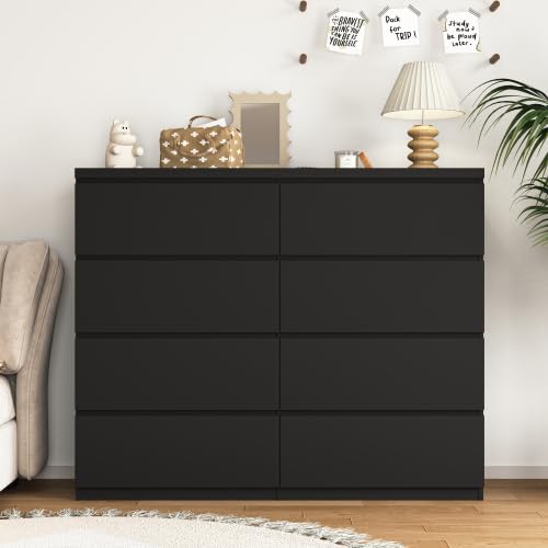 LIMNGZMEENN [Number Drawer Wide Dresser, Modern White Wood Chest of