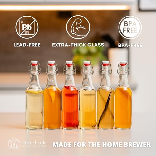Kombucha Bottles, Swing Top Glass Brewing Bottles Bottles for Kombucha, Beer, Kiefer, Limoncillo, Vanilla - 16 oz. - Grolsch Style Bottle (6 Set) with Funnel - Thumbnail 2