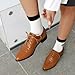 Imagen de Eestfy Zapatos Oxford Vintage para Mujer Punta De ala Brogues Planos Tacón Bajo Cordones con Diseño De Cuero Perforado Zapatos Clásicos De Oficina
