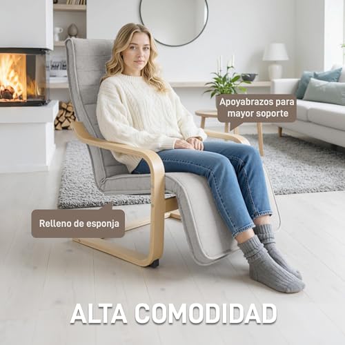 Miniatura 5 de Homcom Sillón De Salón Con Reposapiés Ajustable, Butaca De Salón Tapizada En Lino Sintético Con Marco De Madera, Sillón De Relax Para Dormitorio, Oficina, Estudio, 66,5x94x100 Cm, Gris Claro