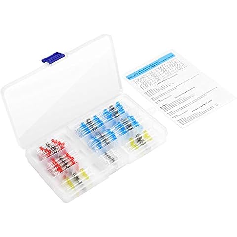 ELZO 124pcs Solder Seal Wire Connectors 4 Different Sizes Insulated Crimp Terminals Waterproof Heat Shrink Tube Butt Connectors Electrical Wire Terminals Kit for Cars Trucks and Ships Cover