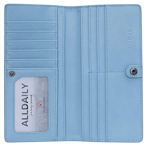 Image of Alldaily Ultra Slim Thin Women Wallet RFID Blocking Credit Card Holder Bifold Long Ladies Billfold (Light Blue)