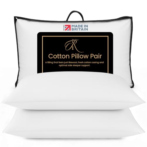 The Royce Cotton Pillows Pair – UK MADE, Pillow Hotel Quality Luxury - Firm & Bouncy Pillows For Side Sleepers - Neck, Shoulder & Back Pain Relief, Machine Washable, Hypoallergenic (48x74cm)