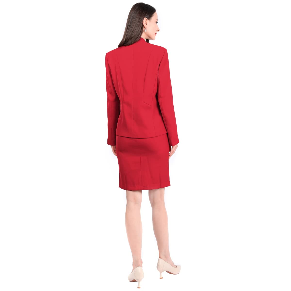 Ensemble de 2 pièces pour femme avec jupe de bureau et blazer et jupe - rouge - Taille S