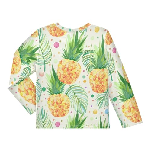 Pineapple Frond Dot Beige Boy's Rash Guard Swim Shirt Long Sleeve Sun Shirt for Swimming Pool Beach UPF50+2