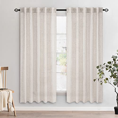 MIULEE White Linen Curtains 72 Inch Length for Bedroom Living Room, Soft Thick Linen Textured Window Drapes Semi Sheer Light Filtering Rod Pocket Back Tab Burlap Look Farmhouse Decor, 2 Panels