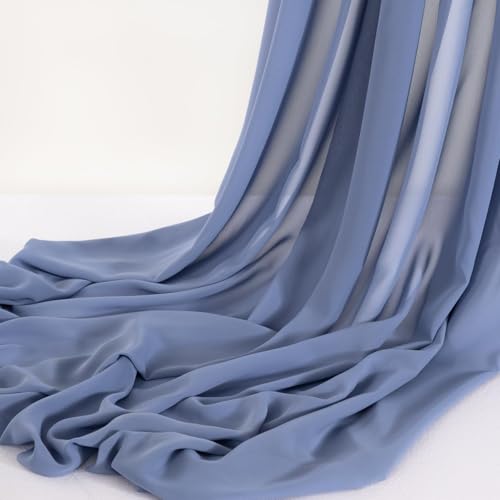 Image of MLMC Dusty Blue Chiffon Fabric by The Yard Pre-Cut Sheer Chiffon Arch Fabric 10 Yards Airy Continuous Draping Panels 60 inch Wide for Wedding Backdrop Craft Ceiling Decor
