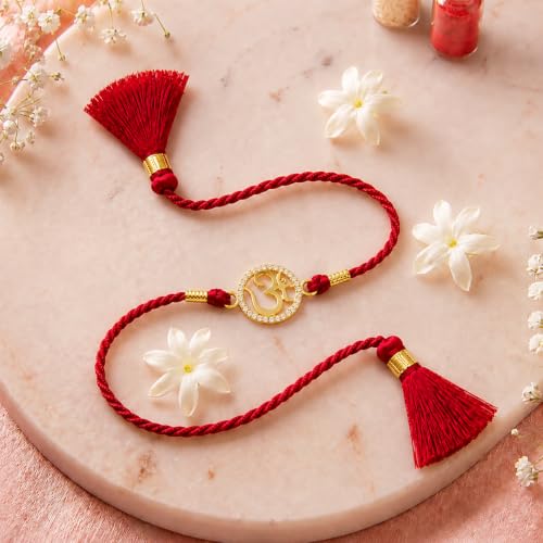 Image of AIRA 925 Sterling Silver Premium Designer Bracelet Rakhi for Brother | Handmade Raksha Bandhan Sacred Thread with Silver-Tone Geometric Charm & Adjustable Red Braided Cord | Traditional Festival Rakhi Gift