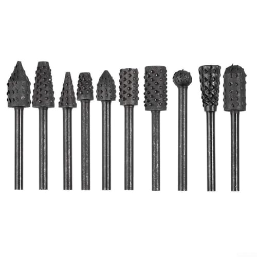 Juego de 10 escofinas rotativas de vástago de 1/8 pulgadas de acero al carbono para tallar madera de limas compatibles con para moler, pulir y dar forma