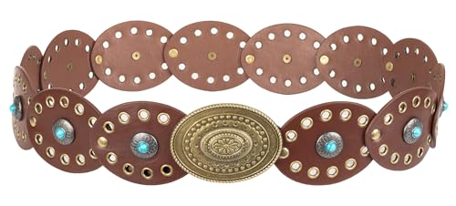 Western-Wide-Disc-Belt for Women Cowgirl Hollow Belt Vintage Boho Oval Waist Belts for Jeans Dresses2