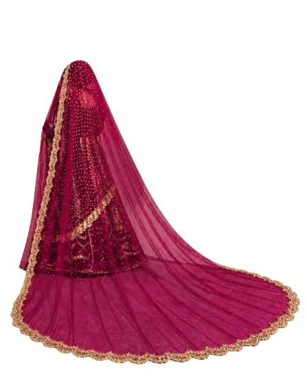 Bridal Veil Dupatta in Rani Pink, Maharani Soft Net, 2.5 Meter, Scallop Lace Broad Border-picture-41