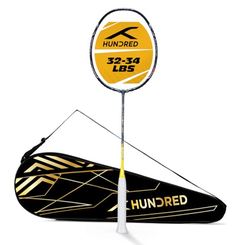 Image of Hundred T-Fusion 300 Unstrung Badminton Racket with Full Cover | 79 Grams | Maximum Tension ≤32 to 34 lbs (Grey /Lime)