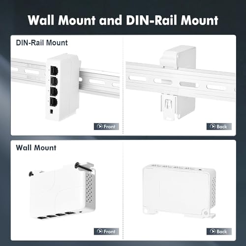 Image of 4 Port PoE Extender, 1 PoE in 3 PoE Out, IEEE802.3af /at PoE Powered Passthrough Switch, 100Mbps Ethernet, DIN Rail & Wall Mount
