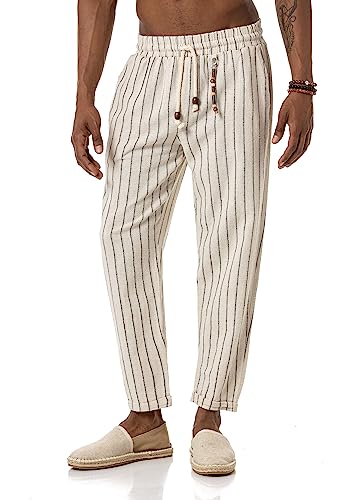 Red Bridge Herren Hose Leinenhose Gestreift mit Holzperlen Baumwolle...