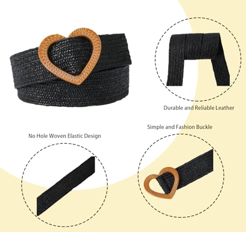 COTIM COYIN Women's Elastic Braided Belt with Heart-Shaped Buckle, Casual Woven Belt for Women3