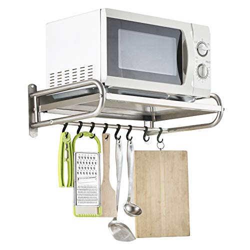Soporte microondas pared de acero inoxidable 201, Soporte microondas universal, Soporte horno cocina, con 6 ganchos