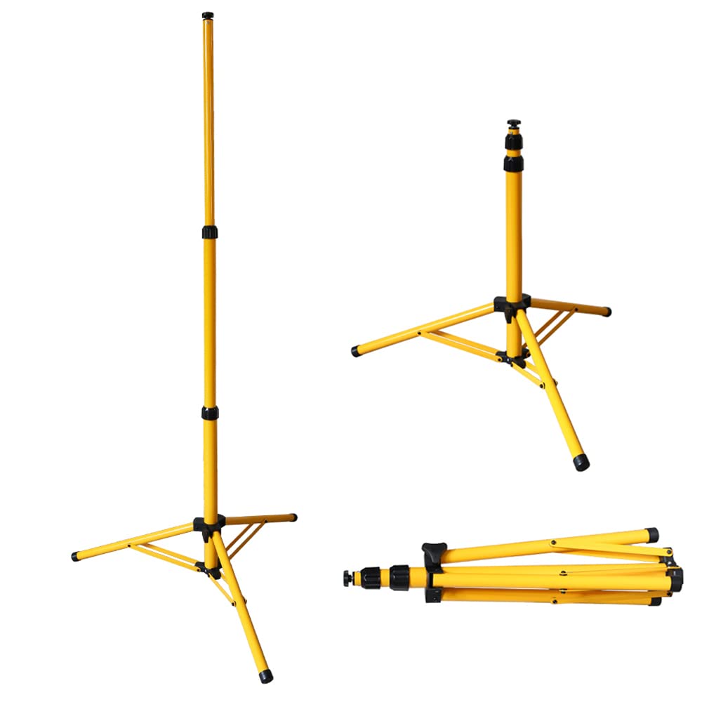 Fiqops Trípode para focos de construcción, trípode telescópico de acero, altura regulable, luz de trabajo, soporte de acero, color: amarillo