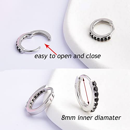 8Mm Small Hoop Earrings For Women Men 925 Sterling Silver Black Cubic Zirconia Cz Huggie Earrings Cartilage Earring Hoop Earlobe Piercing #TOP6