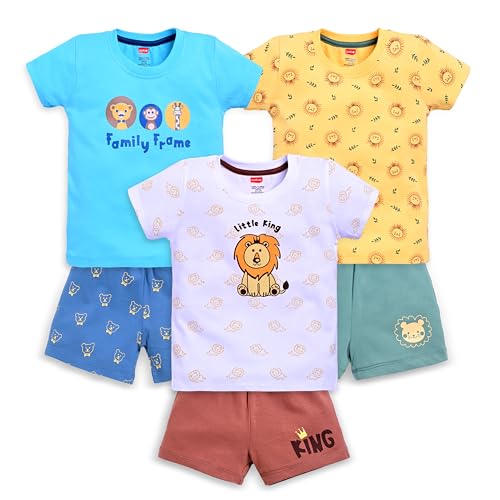 Image of LuvLap Baby Boys Regular Fit 100% Cotton Half Sleeves Boys T-Shirts and & Shorts Set Pack of 3