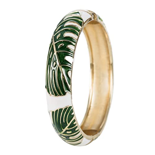 Aloha Jewelry Company Hawaiian Monstera Luau Leaves Hinged Clasp Fashion Enamel Bangle Bracelet