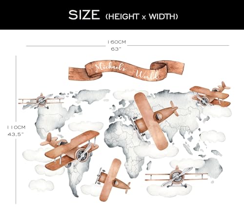 Vinilos Decorativos Mapa Mundial con Aviones para Niños miniatura 4