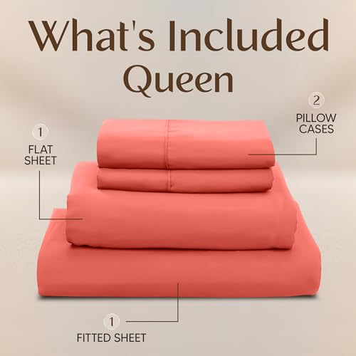 Image of Utopia Bedding Queen Size Sheet Set - 4 Piece Bed Sheets, Soft and Breathable Microfiber, Includes 1 Fitted Sheet, 1 Flat Sheet and 2 Pillowcases - Oeko Tex (Coral)