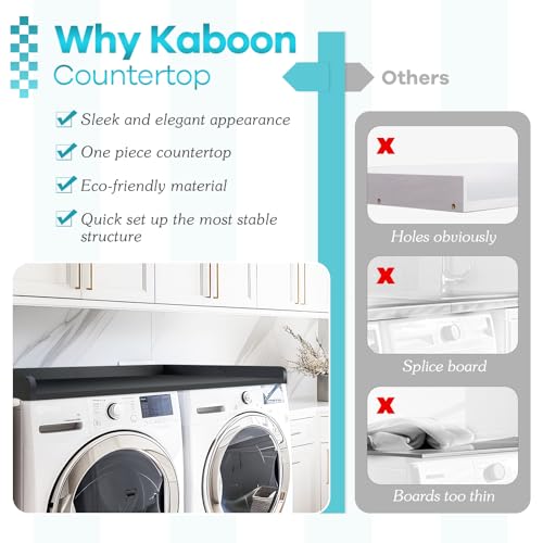 Kaboon Washer Dryer Countertop 58" x 28" Extra Large Version, Melamine Countertop with 3.5" Edge Rails, Laundry Room Organization, Black