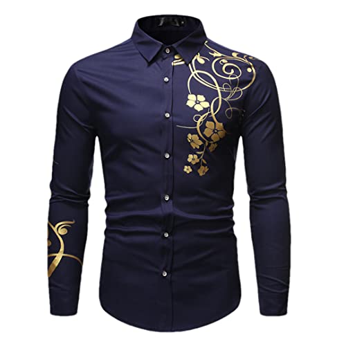 Chemise à imprimé floral doré Niiyyjj avec motifs brillants et coupe ajustée A28