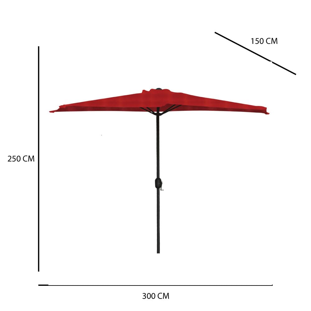 Ombrellone Mezzaluna 300x150x250h cm, da Muro e Parete, Palo Ø38 mm, Protezione UV, Idrorepellente, Parasole Ombra
