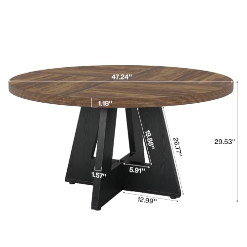 Image of Tribesigns 47 inch Round Dining Table Wood Kitchen Table for Dining Room, 47 inch Dinner Room Tables for 4-6, Farmhouse Accent Furniture with Wooden Tabletop and Cross Base, Rustic+Black
