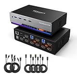 TESmart 2入力3出力 HDMI KVMスイッチ USB3.0 4K@60Hz KVM切替器 2台パソコン3台モニター切り替え器 1000MbpsLANポート 充電対応 ホットキー EDID機能 L/Rオーディオポート リモコン、入力ケーブル付き