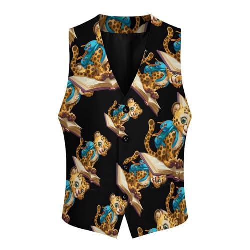 Cheetah Love Book Men's Suit Vest Waistcoat Vests Formal Dress with 2 Pockets for Business Casual Tuxedo3