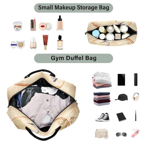 Large Travel Duffel Bag, Crane Circle Sports Tote Gym Bag, Shoulder Weekender Overnight Bag for Women Men, Carry On Luggage with Toiletry Bags4
