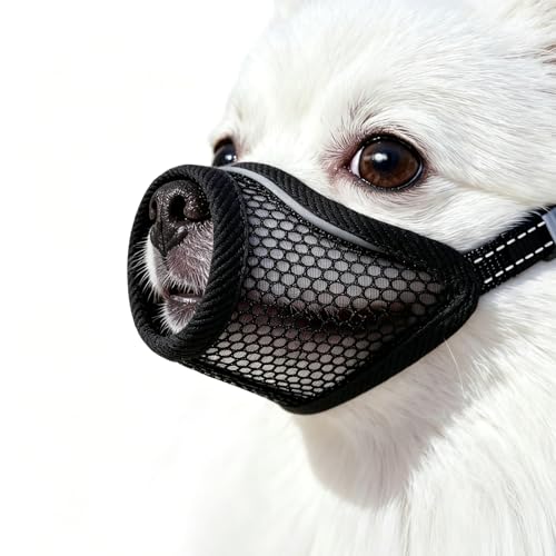 Dog Muzzle Soft Mesh Muzzles for Small Dogs Chihuahua Yorkie Pom Short Snout Mouth Guard for Barking Biting Grooming Breathable Adjustable Puppy Muzzle (Deep Black XXS)