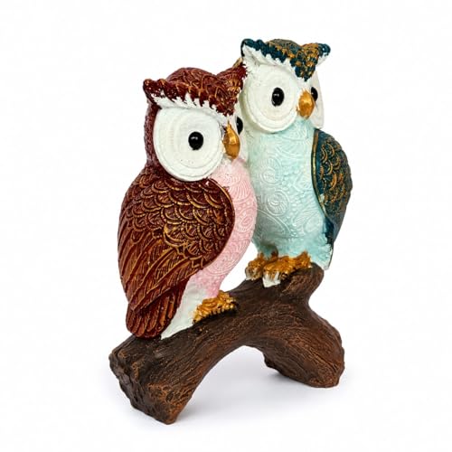 Image of Decorative Couple Owl Figurine Showpiece | Handcrafted Resin Owl Statue on Branch | Home Decor for Living Room, Bedroom & Office | Valentine for Couples