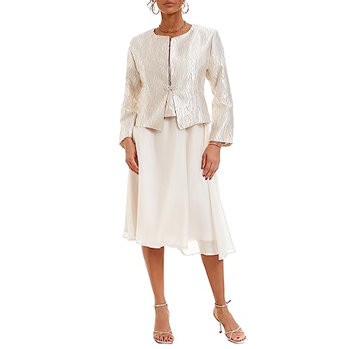 Women's 2 Piece Dress Church Suits with Jacquard Embroidery Mother Gifts Special Occasion Wedding Party Formal Evening Dress