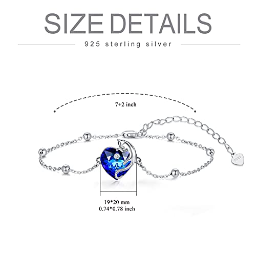 Aoboco Cat Bracelet For Women Sterling Silver Cute Cat Jewelry With Blue Sapphire Heart Crystal From Austria, Cat Jewelry Gifts For Women Girls Cat Lovers #TOP4