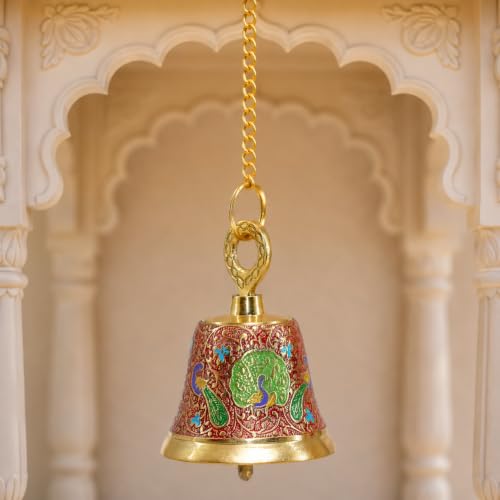 Image of CraftVatika Brass Wall Hanging Bell Ghanti for Pooja Decoration Mandir Home Temple, Pooja Decorative Items, Ghanti Bell with Deep Sound, Puja Bell with Chain and Hook (20 Inch Height)