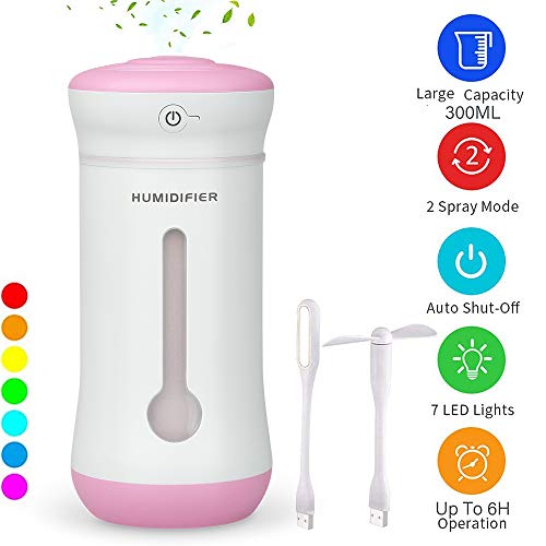 Cool Mist Humidifier 300ml Spray Ultrasonic Air Humidifier Purifier Hydrating Portable With 7