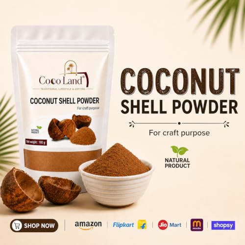 Image of Coco Land COCONUT SHELL POWDER 900 (Pack of 5 x 180g) Natural Coconut Shell Dust for Craft Making, Agarbatti & Incense Production, Wood Filler, Coconut Shell Sticking, DIY Art Projects, Eco-Friendly Raw Material